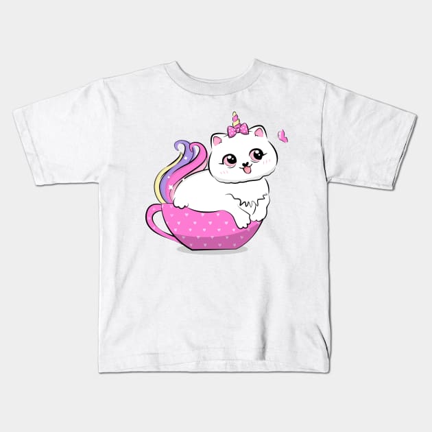 Cute loving Caticorn Unicorn girl Kids T-Shirt by Novelty-art